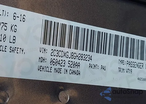 2016 Dodge Charger R/T Scat Pack from USA, damaged, VIN 2C3CDXGJ8GH283234